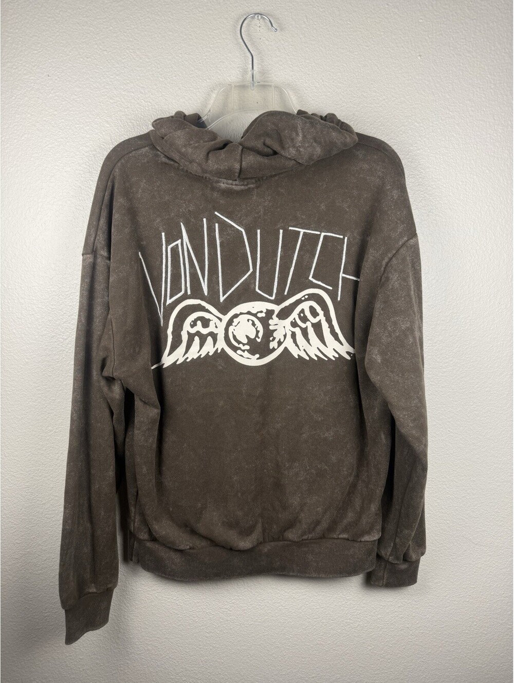 Von Dutch Hoodie Men Medium Brown Graphic Embroidered Y2K Streetwear Sweatshirt